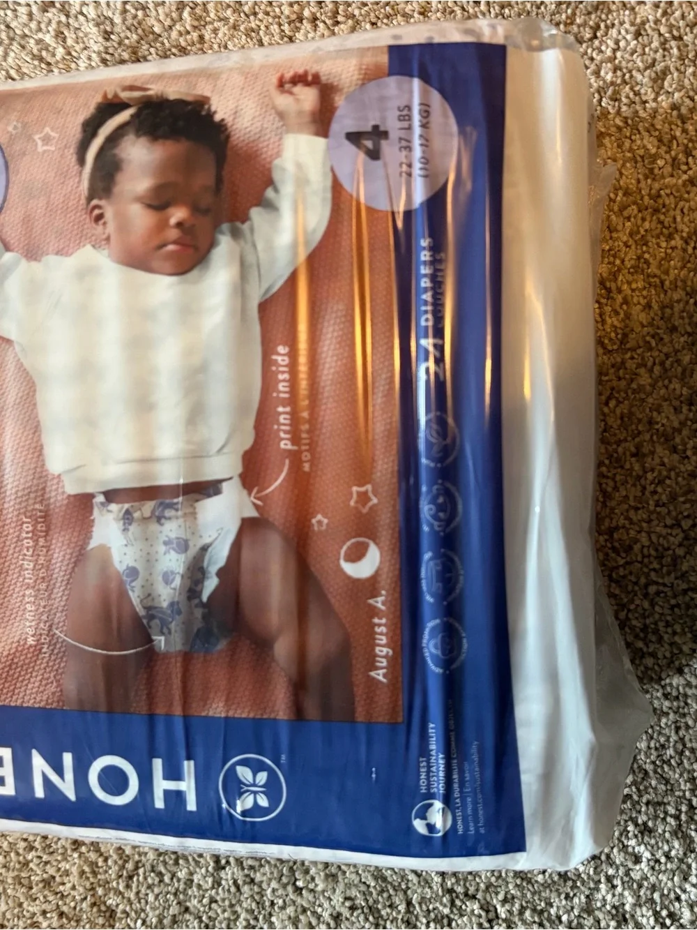 Honest brand overnight Baby Diaper Pack — White and Blue size 4